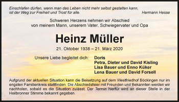 Traueranzeige von Heinz Müller 