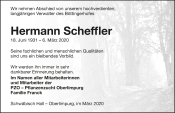 Traueranzeige von Hermann Scheffler 