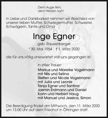 Traueranzeige von Inge Egner 