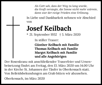 Traueranzeige von Josef Keilbach 