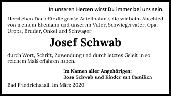 Traueranzeige von Josef Schwab 