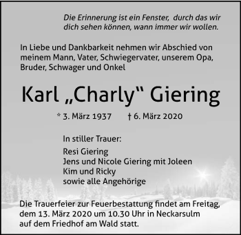 Traueranzeige von Karl Giering 