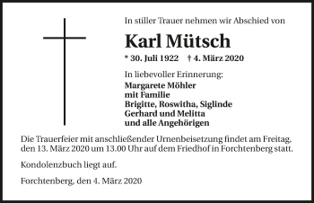 Traueranzeige von Karl Mütsch 