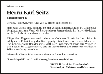 Traueranzeige von Karl Seitz 