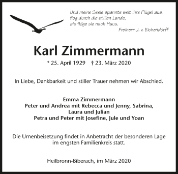 Traueranzeige von Karl Zimmermann 