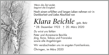 Traueranzeige von Klara Beichle 