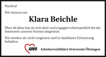 Traueranzeige von Klara Beichle 