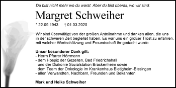 Traueranzeige von Margret Schweiher 