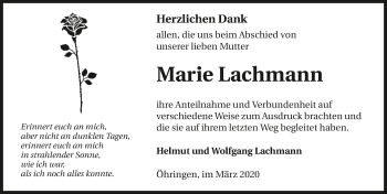 Traueranzeige von Marie Lachmann 