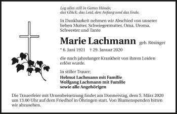 Traueranzeige von Marie Lachmann 