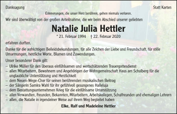 Traueranzeige von Natalie Julia Hettler 