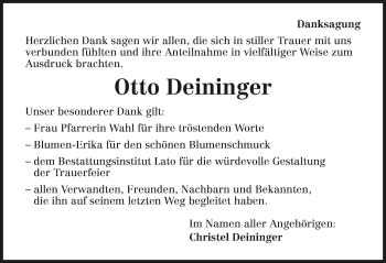 Traueranzeige von Otto Deininger 