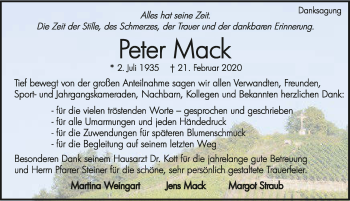 Traueranzeige von Peter Mack 