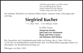 Traueranzeige von Siegfried Kucher 