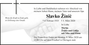 Traueranzeige von Slavko Zinic 