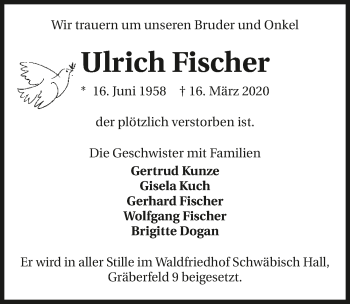 Traueranzeige von Ulrich Fischer 