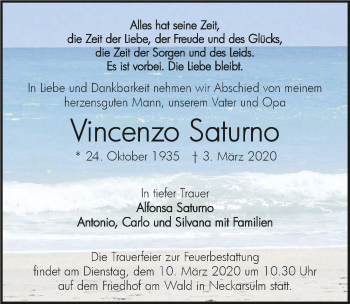 Traueranzeige von Vincenzo Saturno 