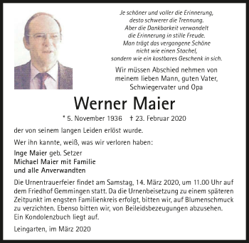Traueranzeige von Werner Maier 