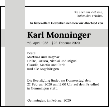 Traueranzeige von Karl Monninger 