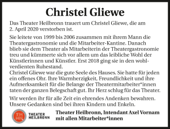 Traueranzeige von Christel Gliewe 