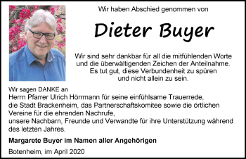Traueranzeige von Dieter Buyer 
