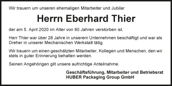 Traueranzeige von Eberhard Thier 