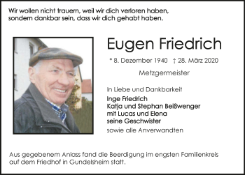 Traueranzeige von Eugen Friedrich 