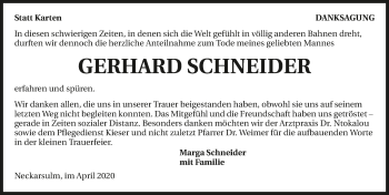 Traueranzeige von Gerhard Schneider 