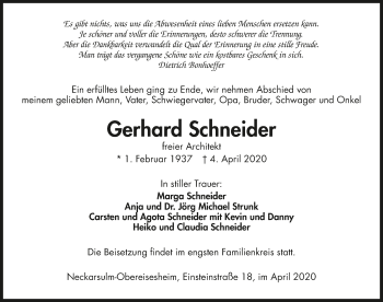 Traueranzeige von Gerhard Schneider 