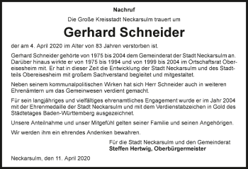 Traueranzeige von Gerhard Schneider 