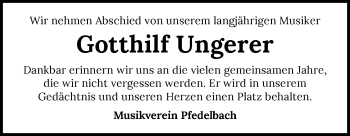 Traueranzeige von Gotthilf Ungerer 