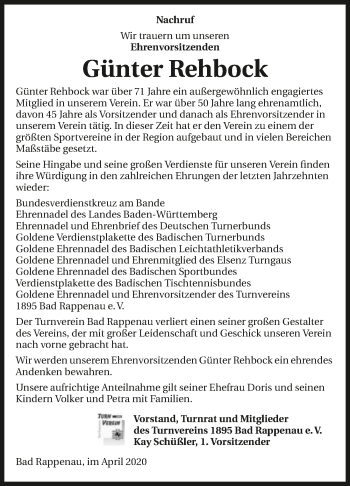 Traueranzeige von Günter Rehbock 