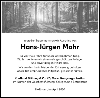 Traueranzeige von Hans-Jürgen Mohr 