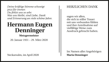 Traueranzeige von Hermann Eugen Denninger 