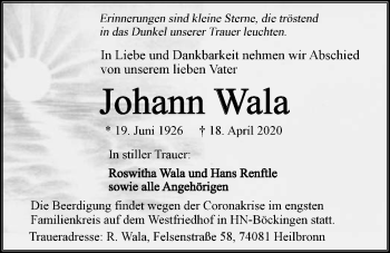 Traueranzeige von Johann Wala 