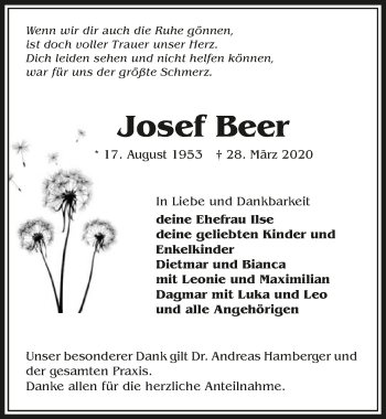 Traueranzeige von Josef Beer 