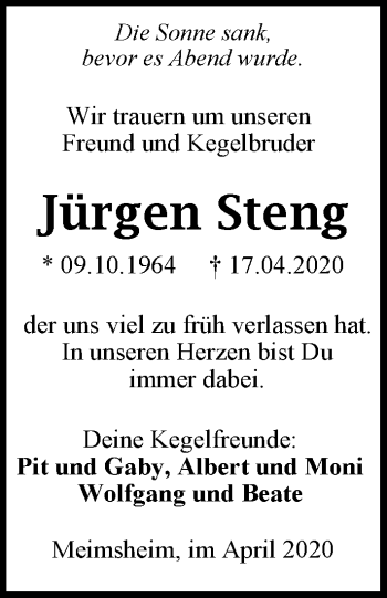 Traueranzeige von Jürgen Steng 