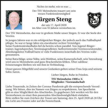 Traueranzeige von Jürgen Steng 