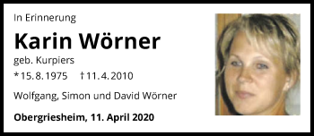 Traueranzeige von Karin Wörner 