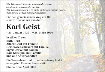 Traueranzeige von Karl Geist 