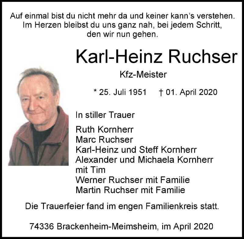  Traueranzeige für Karl-Heinz Ruchser vom 11.04.2020 aus 