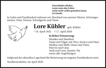 Traueranzeige von Lore Kübler 