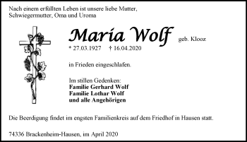 Traueranzeige von Maria Wolf 