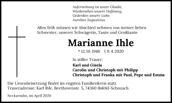 Traueranzeige von Marianne Ihle 