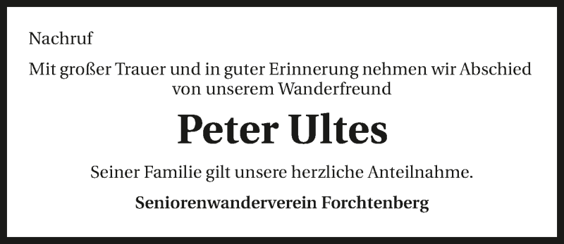  Traueranzeige für Peter Ultes vom 21.04.2020 aus 