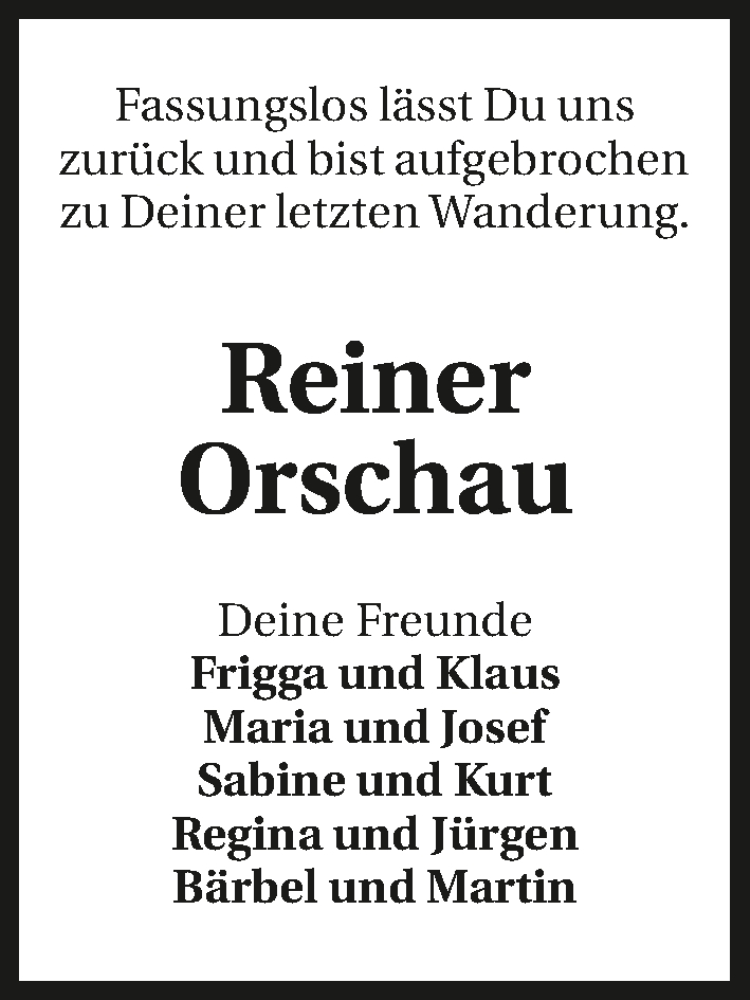  Traueranzeige für Reiner Orschau vom 03.04.2020 aus 