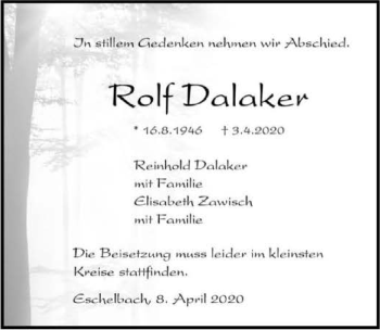 Traueranzeige von Rolf Dalacker 