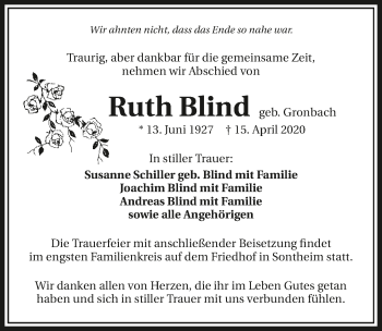 Traueranzeige von Ruth Blind 