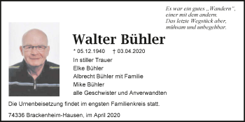 Traueranzeige von Walter Bühler 