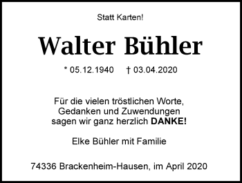 Traueranzeige von Walter Bühler 